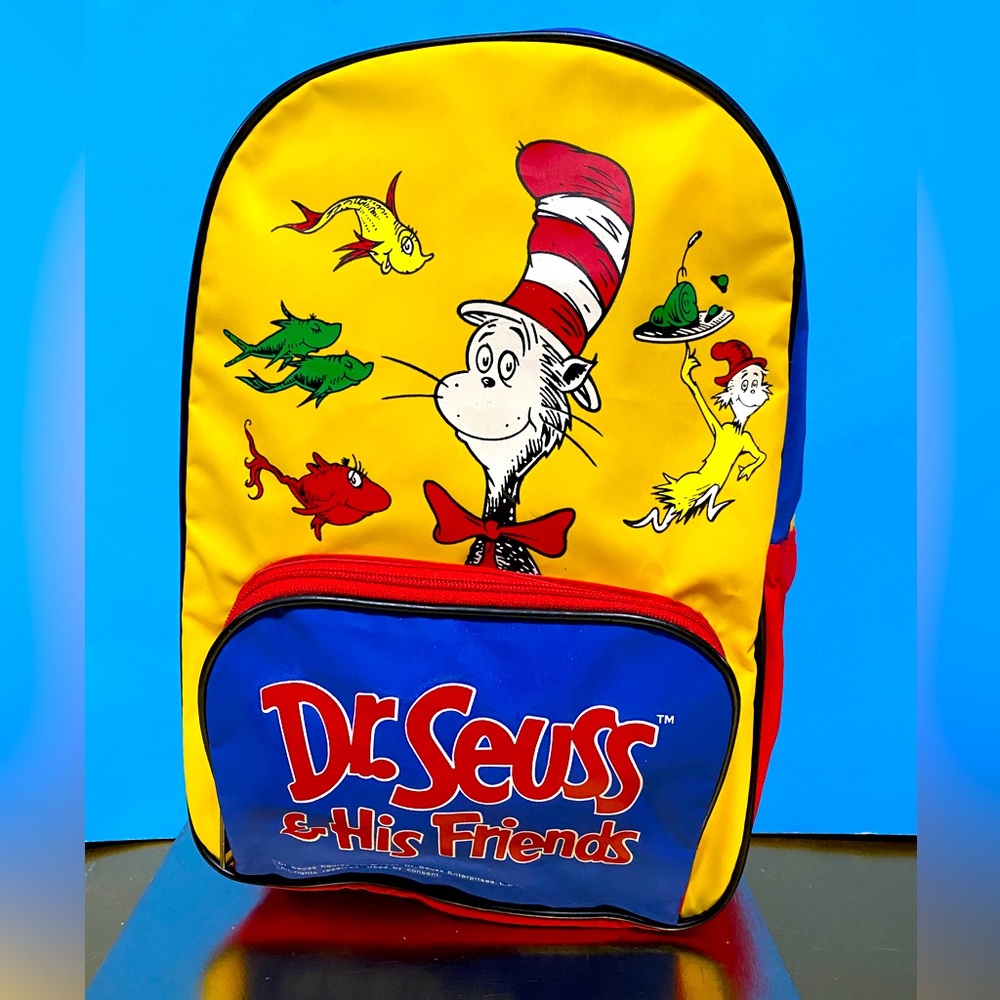 DR SEUSS VTG 1997 DR SEUSS & HIS FRIENDS BACKPACK ADJ STRAPS ZIP UP FRONT POCKET